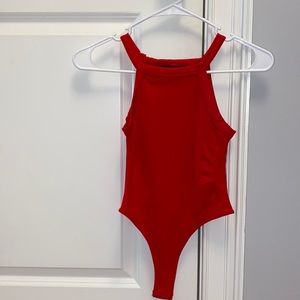 Red racerback bodysuit